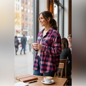 Stio Women’s Pink Flannel Button Down Size M